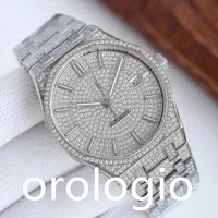 Novo relógio masculino totalmente perfurado de relógio mecânico automático de 41mm de 41mm de bracelete de aço fino de diamante Business Montre de Luxe