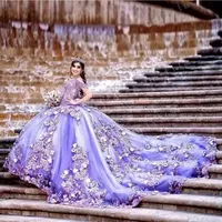Lilac Lavender قبالة كتف الخرزات Quinceanera فساتين الكرة Sweet 16 سنة فساتين الأميرة لمدة 15 سنة Vestidos de 15 Anos BC14626