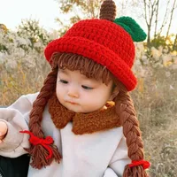 Şapkalar bebek çocuklar örme peruk şapkası el yapımı yürümeye başlayan çocuklar elma tasarım Brades yünlü kntting photh phoots tavanları 1-5 yıl l221028