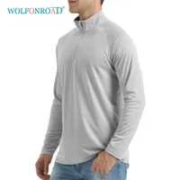 야외 티셔츠 Wolfonroad UPF50 남성용 태양/UV 보호 티셔츠 낚시 낚시 공연 1/4 Zip Collar 수영 긴 슬리브 UV 티 셔츠 탑 221028