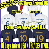 S-4XL French Club Full Set 2022 Soccer Jersey 2023 World Cup Benzema Mbappe Griezmann Pogba Giroud Kante Maillot de Foot Equipe Maillots Kid Kit Men Football Shirt