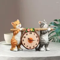 Table Clocks Creative Desk Art Crafts Home Decor Living Room Cat Figurine Children&#39;s Kawaii Clock Gifts