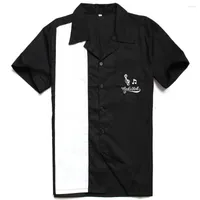 Camisas casuais masculinas Sishion l-3xl Men Shirt St126 Summer Manga curta Bordado preto Rockabilly Bowling Cotton para