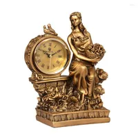 Table Clocks European Goddess Retro Clock Home Decor Living Room Bedroom Mute Desk Vintage Resin Crafts