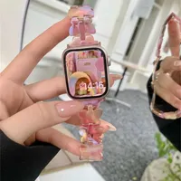 Kawaii Pink Butterfly Resin Apple Watch Band 41mm 45mm 40mm 38mm Nuovo Design Girl Strap per IWatch Series 7 6 SE 5 4 3 2