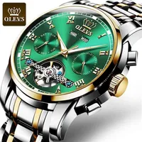 Olevs Mechanical Men Watches Automatic en acier inoxydable ￩tanche Date Date Semaine Green Fashion Classic Wrist Montres 6607 210407281I