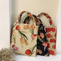 Bolsas de cintura moda pintura al ￳leo retro color a juego tulip jacquard llevar una bolsa de almuerzo para trabajar a la mano de tela peque￱a hombro de mujeres 221027