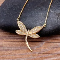 Correntes Aibef Fashion Gold Gold Full Zircon Jewelry Dragonfly Pingnder Colares for Women Birthday Birthday Christmas Dia dos Namorados