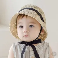 Caps Hats 2022 Summer Straw Baby Kids Bucket With Bow Ribbon Newborn Panama Cap Outdoor Beach Boy Girl Sun L221028