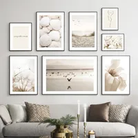 Pintura de lienzo con c￡scara blanca Beach Flower Dandelion Arte de pared Cartel Nordic Carteles y estampados Fotos de pared para sala de estar Decoraci￳n del hogar sin marco