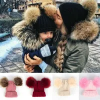 Caps Hats 2020 Baby ff Accessories Toddler Kids Girl Boy Infant Winter Warm Crochet Knit Hat Fur Balls Beanie Cap L221028