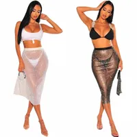 jupes fnoce transfrontalières du commerce extérieur du commerce extérieur couleurs de mode féminine solide sexy auto-optimiste See-Through Sequin Jirt S85H #