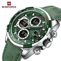 NAVIFORCE Top Brand Watches Men Military Sport Green Leather Waterproof Day Date Display Big Clock Male Relogio Masculino NF9197