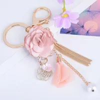 Keychains Lanyards Trendy Pink Rose Buckle Pearl Chain Romantic Bag Pendant Mood Tracker Charm Fashion Accessories Ornaments Chains 221027