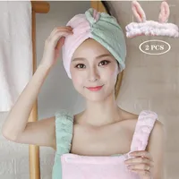Towel Microfiber Dry Hair Cap Face Wash Headband 2 Piece Set Shower Girl Washing Quick-drying Wiping Tool