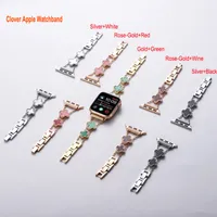 Bling Vier-Blattklee-Charmbänder Smart Straps kompatibel mit Apple Watch Band 45 mm 38 mm 40 mm 42 mm 44 mm Einstellen Sie Frauen Armband Gurt für iWatch Serie 8 7 6 5 4 3 2 1 Se