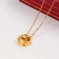 Luxury Necklace for Woman Womens Mens Cz Jewelry 45cm Love Dual Circle Pendant Rose Gold Color Vintage Collar Costume Cartttier