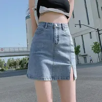 юбки guuzyuviz summer sexy mini skirt Женщины с высокой талией Джин для дамы повседневная корейская джинсовая джинсовая джинсовая женщина jupe femme h8vb#