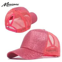Snapbacks Glitter Horsetail Baseball Cap Women Snapback Summer Mesh Hat Female Messy Bun Hats Casual Adjustable Streetwear Hip Hop 2019 L221028