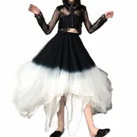 jupes lims 2021 mode irr￩guli￨re jupe tulle maille tutu pour femmes patchwork d'￩t￩ printemps de luxe noir et blanc Jupe s7pl # #