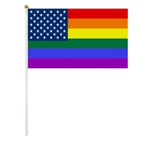 Rainbow Pride Handheld Flag 14x21 cm Polyester Mini Gökkuşağı LGBT EL SAYIRLARI PLASADE İÇİN PLASYONLAR İLE BAŞLANGIÇ