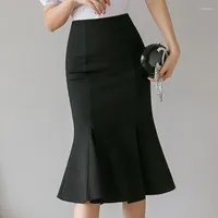 Skirts Summer Autumn Women&#39;s Mid-Length Multi-Color Elegant Casual Hip-Wrapped Nylon Cotton Trumpet Skirt Faldas Mujer Moda 2022 A058