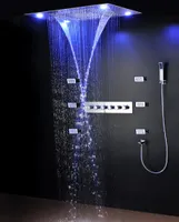 Bathroom Luxury Large Rain Shower Set Led ShowerHead Waterfall Rainfall Shower Kit Thermostatic Faucets With Massage Body Jets6386584