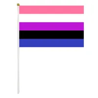 レインボープライドハンドヘルド旗14x21 cmポリエステルミニ虹の性別膨張ハンドウェーブパレードの旗柄の装飾装飾