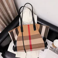 Stor kapacitet väska kvinnlig rutig pu tote väska en-axel shopping handväska