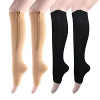 Erkek çorapları unisex fermuar sıkıştırma çorapları için açık ayak diz uzunluğu önleme önleme varisli damarlar dişi ince uyku güzelliği bacak