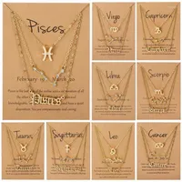 Naszyjniki wiszące 12 Znak Zodiaku 3PC/zestaw złotych konstelacji alfabetu symbol łańcuchy Choker Naszyjnik z biżuterią kartą