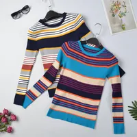 Kvinnors tr￶jor Autumn Winter Hit Color Striped Women Sweater Korean Fashion Clothover Long Sleeve Top Mujer Invierno