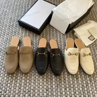 Mules Princetown Slippers Lazy Slides Loafers Classic Designer Women Flat Authentic Cowhide Metal Buckle Lady Leather Trample Large Chain Comfortable Casual shoe