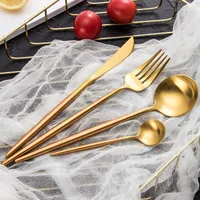 Servis uppsättningar av guldbestick 18/10 rostfritt stål modern middag gaffel och knivredskap bordsartiklar kök hem