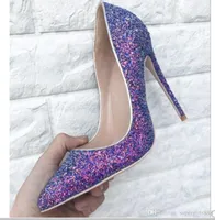 Red Bottomed Christians 19 new type purple Sequins Women's High heeled shoes 12cm 10cm 8cm Cusp Fine heel Small Big code 44 Wedding dres lDy