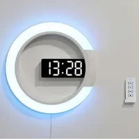 Wall Clocks 3D LED Digital Clock Alarm Mirror Hollow Watch Table 7 Colors Temperature Nightlight For Home Living Room Bedroom