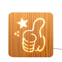 Night Lights USB Power 3D Wooden Hollow Light Warm White Table Lamp Novelty Gift Valentine's Day Wood Carving Bedroom Decor