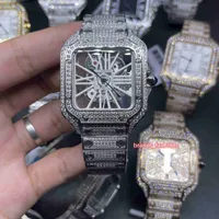 Herren neue Ice Diamonds Uhr Skelett durchsichtige Zifferblatt Watch silberne Edelstahl Hülle Watches Quarz Bewegung