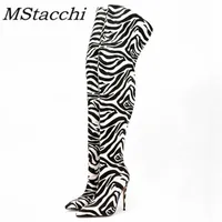 Boots MStacchi 2022 New Women Over The Knee High Heels Boots Sexy Ladies Zebra Style Pointed Toe Stiletto Heels Long Botas Femininas T221028