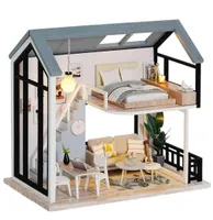 Симпатичный кукольный комплект DIY DIY Kit House House Miniature Furniture с светодиодными игрушками для детей Рождественский подарок QL02 2109108976314