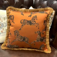 Hineeatex Fashion Soft Pillow Bous Orange Paarden geweven interieur designerkwaliteit Fringe Cushion Cover Sit Sofa Window Meubels 45x45cm