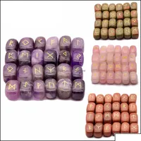 Stone Loose Beads Jewelry 25pcs Natural Crystal Rec Prototype Gemles Divination Fortune-Tellling Rune Reiki guérison Religieuse Otidb