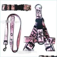 Dog Collars Leashes Designer Dog Harness and Leashes Set Classic Letters Pattern Collar Leash Safety Belt for Small MediumDhmup