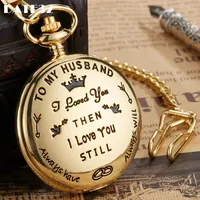Relojes de bolsillo a mi marido Te amo para siempre Gold Gold Men Cuarzo Reloj Fob Reloj Regalos para el regalo de cumpleaños del Día de San Valentín