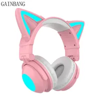 Cell Phone Earphones GAINBANG Cat Ear Wireless Bluetooth Headphone 7 1 Channel Stereo Music Game Earphone With Bilateral Mic Noise Reduction Headsets 221031