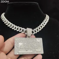 Chains Men Women Hip Hop Bank Card Shape Pendant Necklace with 13mm Crystal Cuban Chain HipHop Iced Out Bling Necklaces Fashion Jewelry 221031