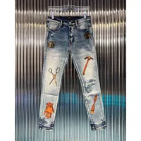 Nuovi amiri europei e americani Amirs lavati Blue Print Hole Fashion Versatile Slimt Jeans Men