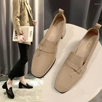 Dress Shoes Fashion Leather Women's 2022 Spring Classic Round Teen Pumps Comfortabele Lofers Chunky Heel Woman Office
