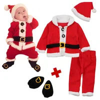 Roupas de roupas familiares PROWOW 3-18m Roupas de Natal para bebês Papai Noel Cosplay Red Fleece terno de chapéu sapatos de calçados 2023 Festival de Ano Novo Baby T221027