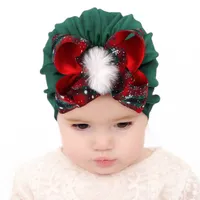 Kids Christmas Hat Infant Baby Girl Bowknots Pleuche Cap Indian Turban Caps Headwear Skull Beanie Children Hats